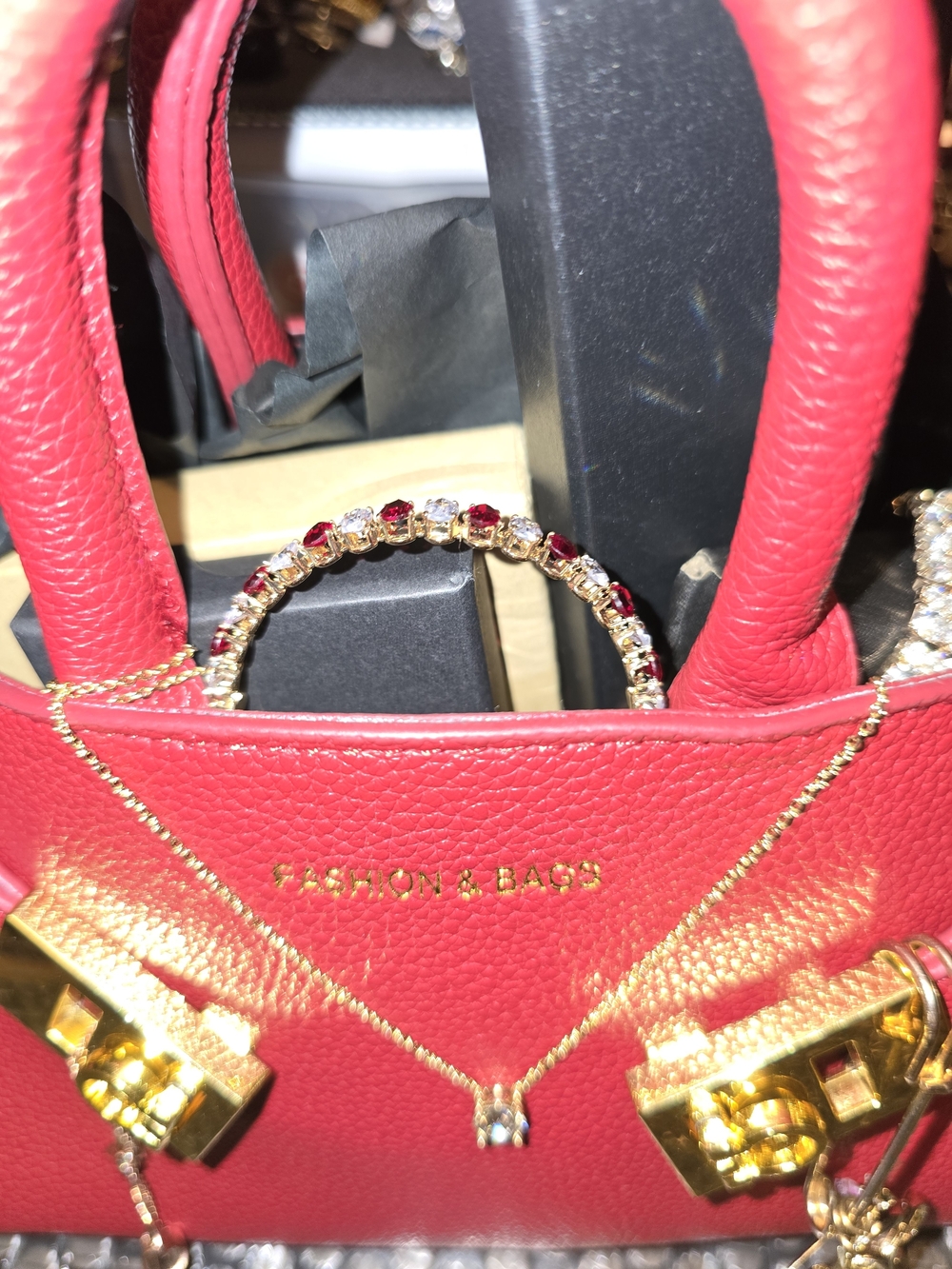 Handbags Red Leather Tote with Gold Hardware